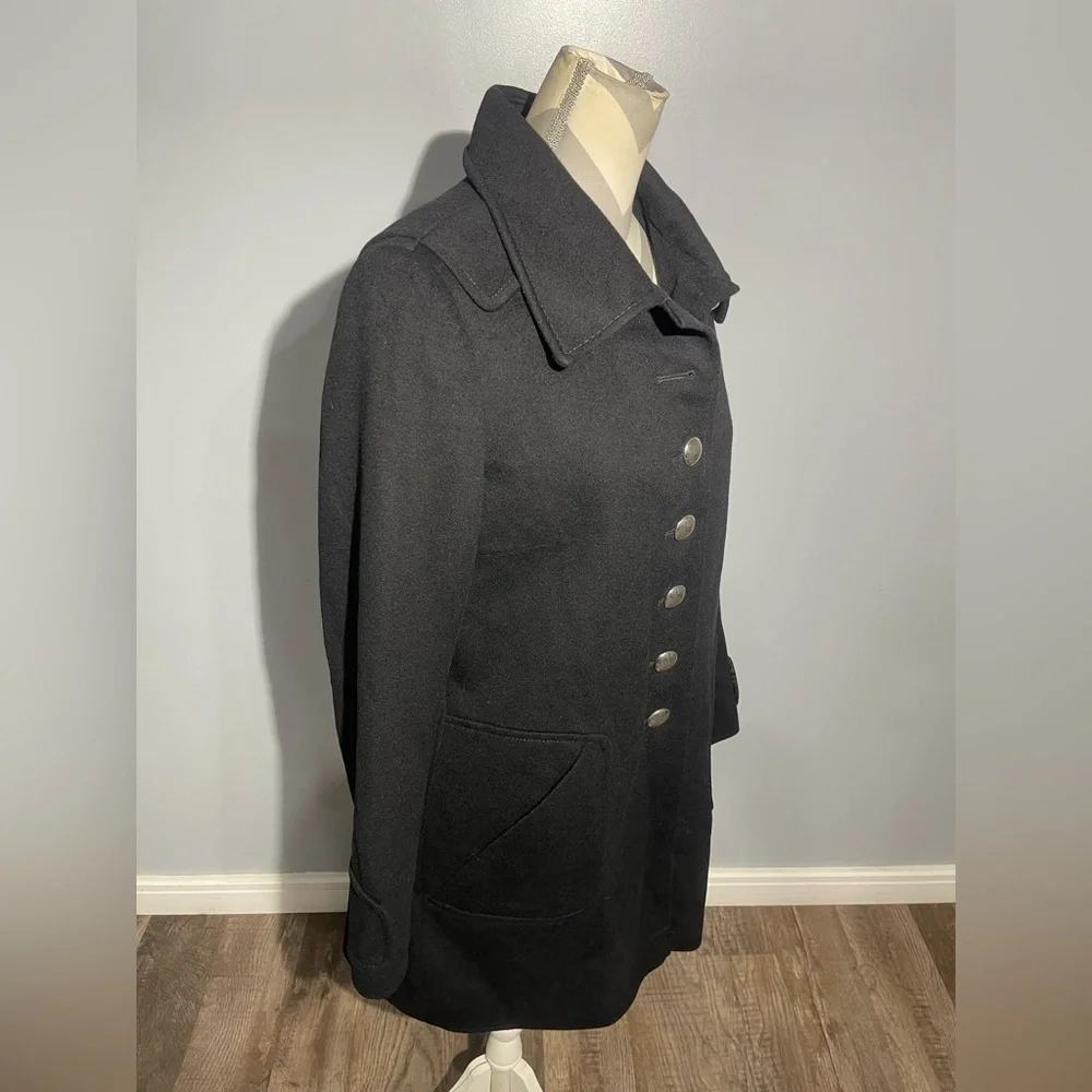 Tahari Black Pea Coat with Silver‎ Buttons